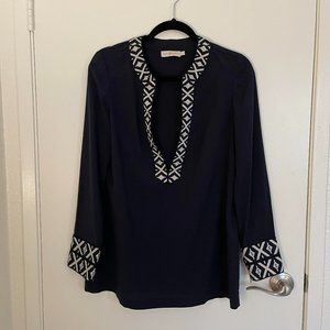 Tory Burch Navy Blue Plunge Neckline Tunic